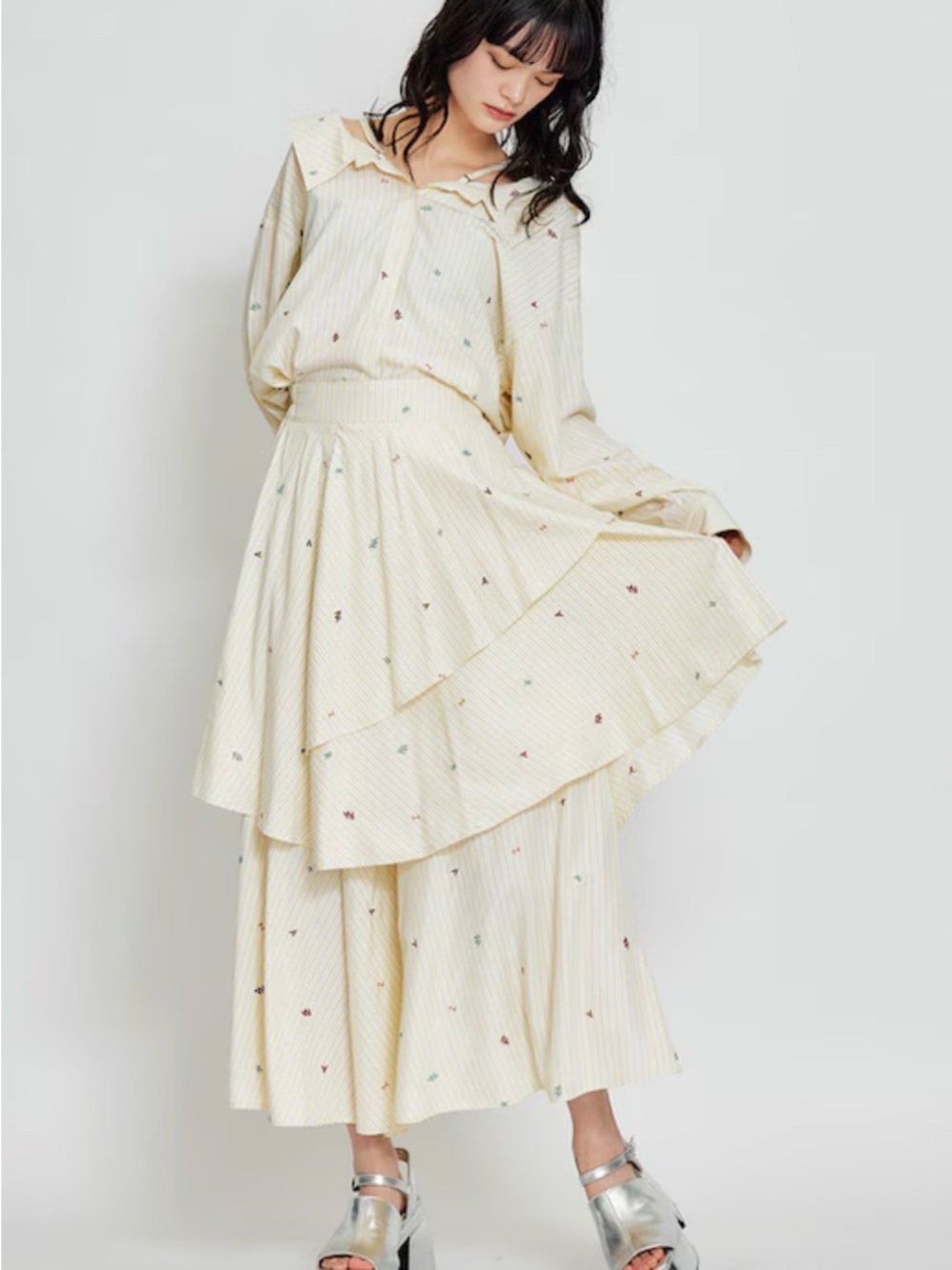 REDYAZEL  Butter Yellow Tiered Maxi Skirt and Shirt-  One Size NWT